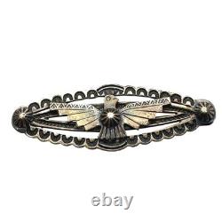 Navajo Sterling Silver Thunderbird Brooch Pin Stamped Design 4 11.67g Vintage