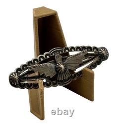 Navajo Sterling Silver Thunderbird Brooch Pin Stamped Design 4 11.67g Vintage