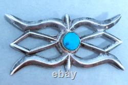 Navajo Sterling Silver & Turquoise Cast Brooch / Pin 2.5/8 inch wide