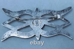 Navajo Sterling Silver & Turquoise Cast Brooch / Pin 2.5/8 inch wide