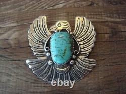 Navajo Sterling Silver Turquoise Eagle Pin by Albert Cleveland