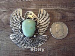 Navajo Sterling Silver Turquoise Eagle Pin by Albert Cleveland