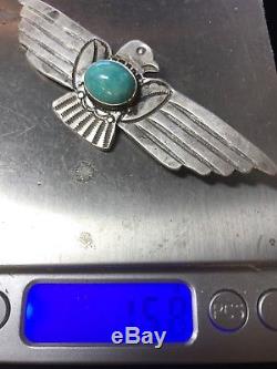 Navajo Sterling Silver Turquoise Fred Harvey-Style Thunderbird Brooch/Pin