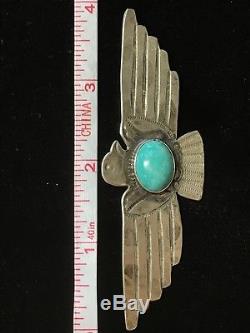 Navajo Sterling Silver Turquoise Fred Harvey-Style Thunderbird Brooch/Pin
