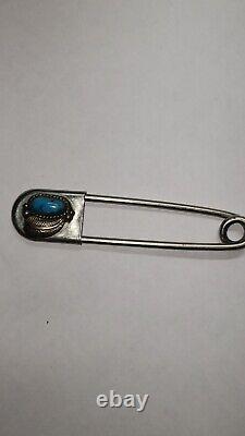 Navajo Sterling Silver Turquoise Safety Pin Allen Paula Boyd Vintage estate