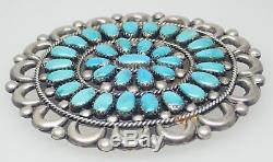 Navajo Sterling Silver & Turquoise Southwest Oval Shape Cluster Pin Brooch