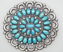 Navajo Sterling Silver & Turquoise Southwest Oval Shape Cluster Pin Brooch