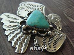 Navajo Sterling Silver Turquoise Thunderbird Pin by Albert Cleveland