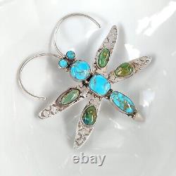 Navajo Sterling Turquoise Dragonfly Pin Large Native American Signed HB 2.5