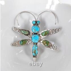 Navajo Sterling Turquoise Dragonfly Pin Large Native American Signed HB 2.5