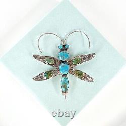 Navajo Sterling Turquoise Dragonfly Pin Large Native American Signed HB 2.5