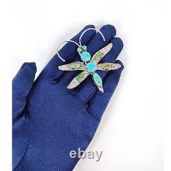 Navajo Sterling Turquoise Dragonfly Pin Large Native American Signed HB 2.5