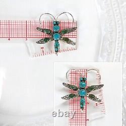 Navajo Sterling Turquoise Dragonfly Pin Large Native American Signed HB 2.5