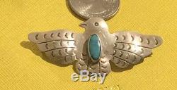Navajo Thunderbird Pin Silver Turquoise VTG Brooch Old Pawn Native American Bird