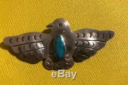 Navajo Thunderbird Pin Silver Turquoise VTG Brooch Old Pawn Native American Bird
