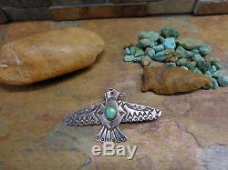 Navajo Thunderbird Turquoise Sterling Brooch Pin Native Old Pawn Fred Harvey Era