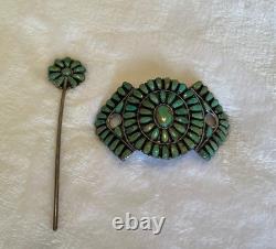 Navajo Tribe Larry M Benally Mojave Turquoise Sterling Silver Hair Pin Barette