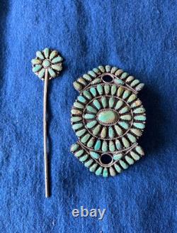 Navajo Tribe Larry M Benally Mojave Turquoise Sterling Silver Hair Pin Barette