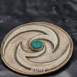 Navajo Turquoise 925 Sterling Silver Swirl Brooch Vintage 29.5g