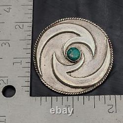 Navajo Turquoise 925 Sterling Silver Swirl Brooch Vintage 29.5g