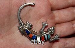 Navajo Vintage Larry Moses Yazzie Stone Inlay Sterling LIZARD Brooch Pin