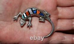 Navajo Vintage Larry Moses Yazzie Stone Inlay Sterling LIZARD Brooch Pin