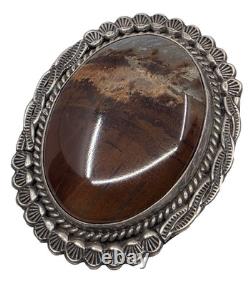 Navajo Vintage Sterling Silver Agate Brooch Pin
