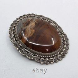 Navajo Vintage Sterling Silver Agate Brooch Pin