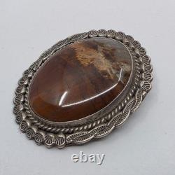 Navajo Vintage Sterling Silver Agate Brooch Pin