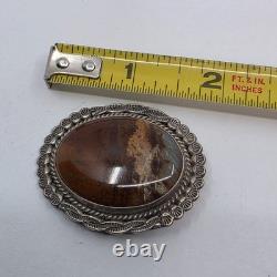Navajo Vintage Sterling Silver Agate Brooch Pin