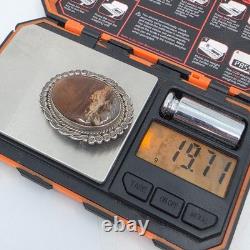 Navajo Vintage Sterling Silver Agate Brooch Pin