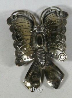 Navajo Vintage Sterling Silver Decoratively Stamped Butterfly Brooch