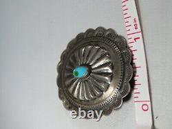 Navajo Vintage Sterling Silver and Turquoise Elliptical Concho Brooch