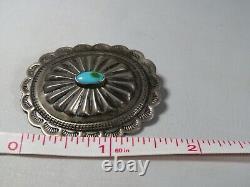 Navajo Vintage Sterling Silver and Turquoise Elliptical Concho Brooch