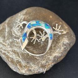 Navajo White Blue Opal Lizard Pin Pendant Inlay Gecko Sterling Silver 14335