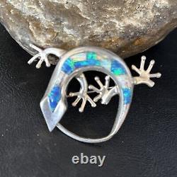 Navajo White Blue Opal Lizard Pin Pendant Inlay Gecko Sterling Silver 14336