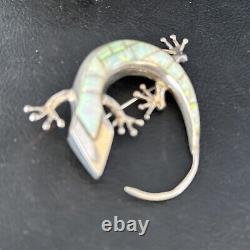 Navajo White Opal Lizard Pin Pendant Inlay Gecko Sterling Silver 14334