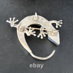 Navajo White Opal Lizard Pin Pendant Inlay Gecko Sterling Silver 14334