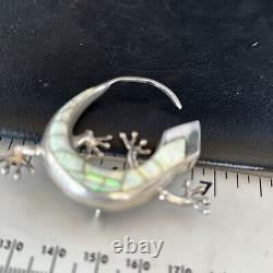 Navajo White Opal Lizard Pin Pendant Inlay Gecko Sterling Silver 14334