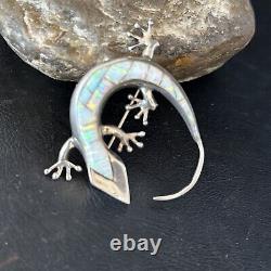 Navajo White Opal Lizard Pin Pendant Inlay Gecko Sterling Silver 14334