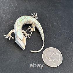 Navajo White Opal Lizard Pin Pendant Inlay Gecko Sterling Silver 14334