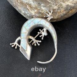 Navajo White Opal Lizard Pin Pendant Inlay Gecko Sterling Silver 14334