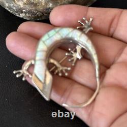 Navajo White Opal Lizard Pin Pendant Inlay Gecko Sterling Silver 14334