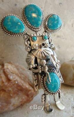 Navajo Will Denetdale Vintage Kachina Pendant Pin Sterling Silver Turquoise