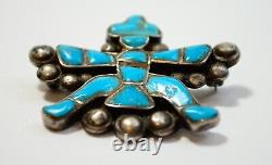 Navajo Zuni Turquoise Silver Brooch Pin Knife Wing Kachina Vtg Unsigned