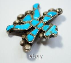 Navajo Zuni Turquoise Silver Brooch Pin Knife Wing Kachina Vtg Unsigned