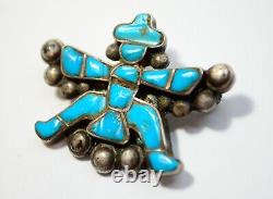 Navajo Zuni Turquoise Silver Brooch Pin Knife Wing Kachina Vtg Unsigned