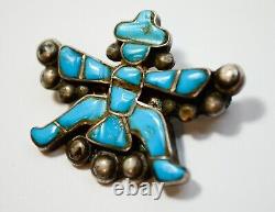 Navajo Zuni Turquoise Silver Brooch Pin Knife Wing Kachina Vtg Unsigned