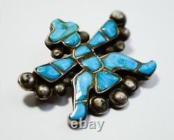 Navajo Zuni Turquoise Silver Brooch Pin Knife Wing Kachina Vtg Unsigned