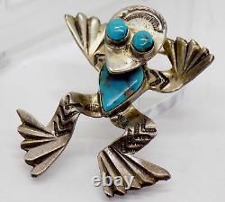 Navajo Zuni hand stamped sterling silver turquoise frog pin Native American